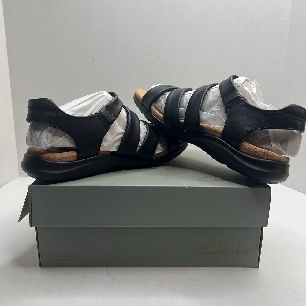 Clarks Artisan Kitly Ave Women's 8.5 M Black Leather Comfort Strappy Sandals NIB